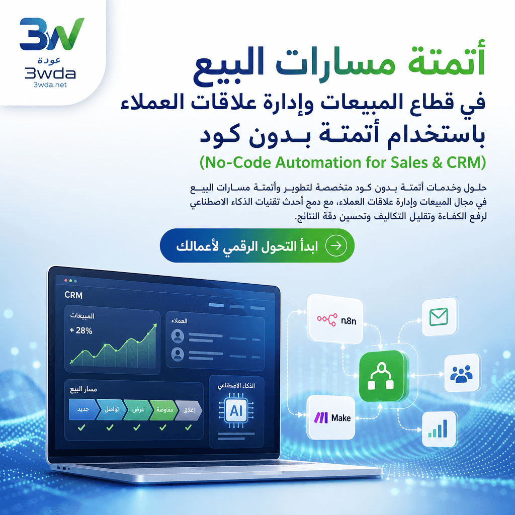 أتمتة مسارات البيع في قطاع المبيعات وإدارة علاقات العملاء باستخدام أتمتة بدون كود (No-Code Automation for Sales & CRM)